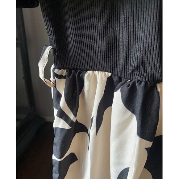 Beautiful Black and Cream Long dress with Belt, Size L, NEW - Picture 2 of 4